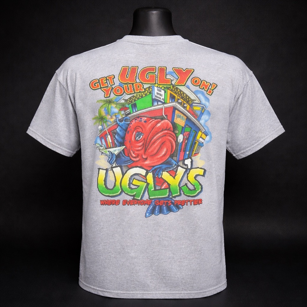 Ugly’s Fort Myers Beach Florida Graphic T Shirt XXL Gildan Bar Fish Tee Gray